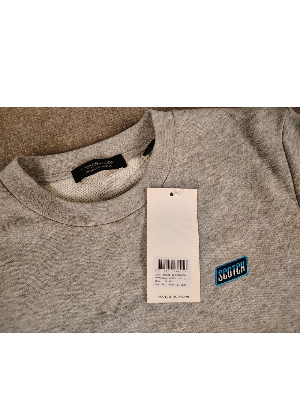 $95 Men's Scotch & Soda Gray Classic Crew Neck Pullover Sweatshirt Size Medium
